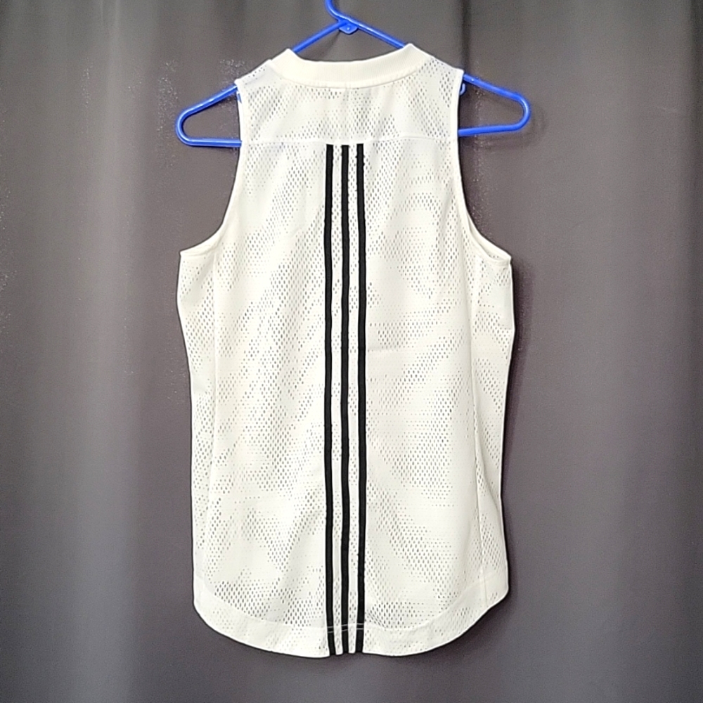 Adidas Crew neck White Black Stripes mesh tank top Size Small